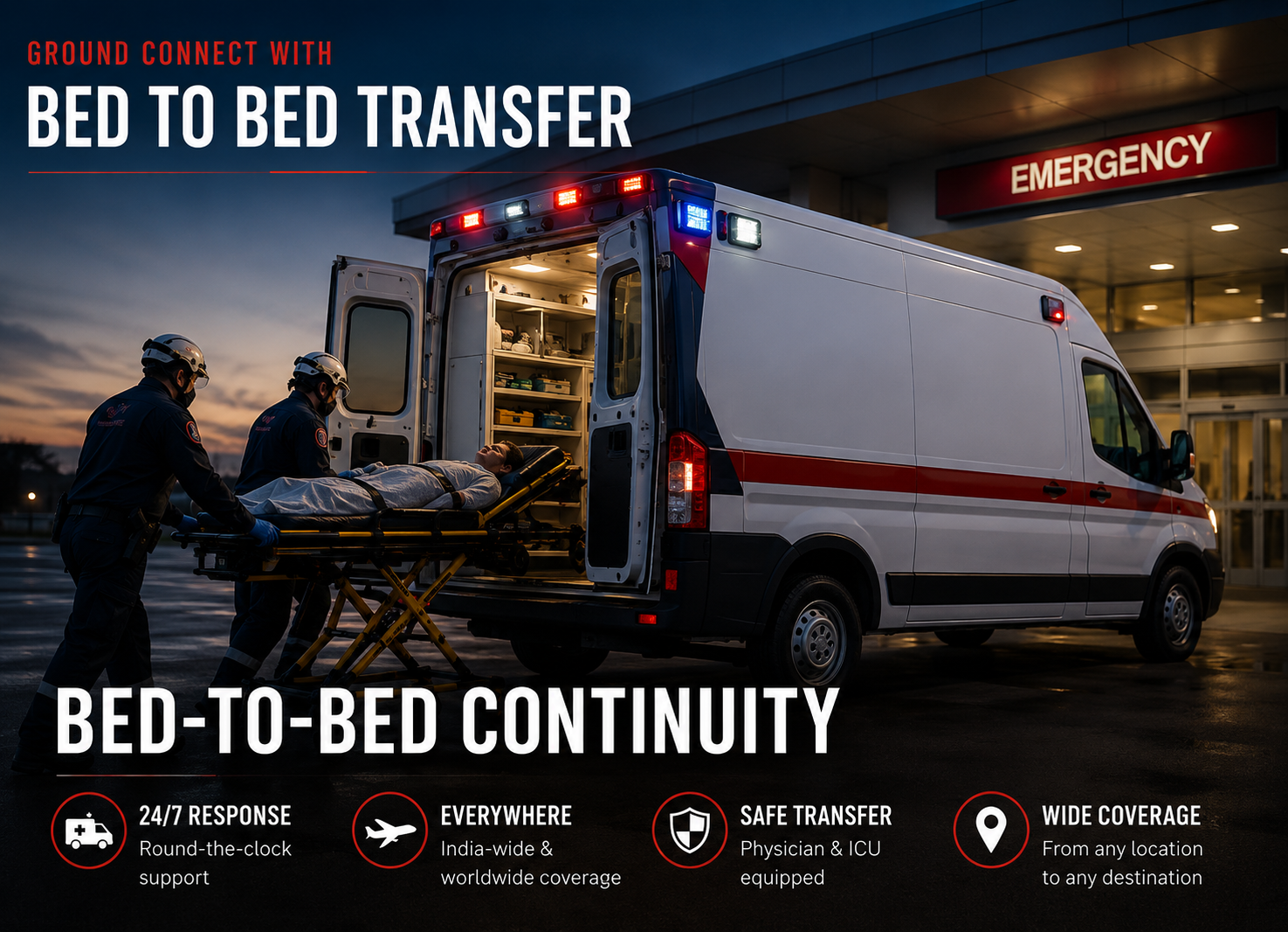 REACT Air Ambulance ground transfer team at emergency entrance