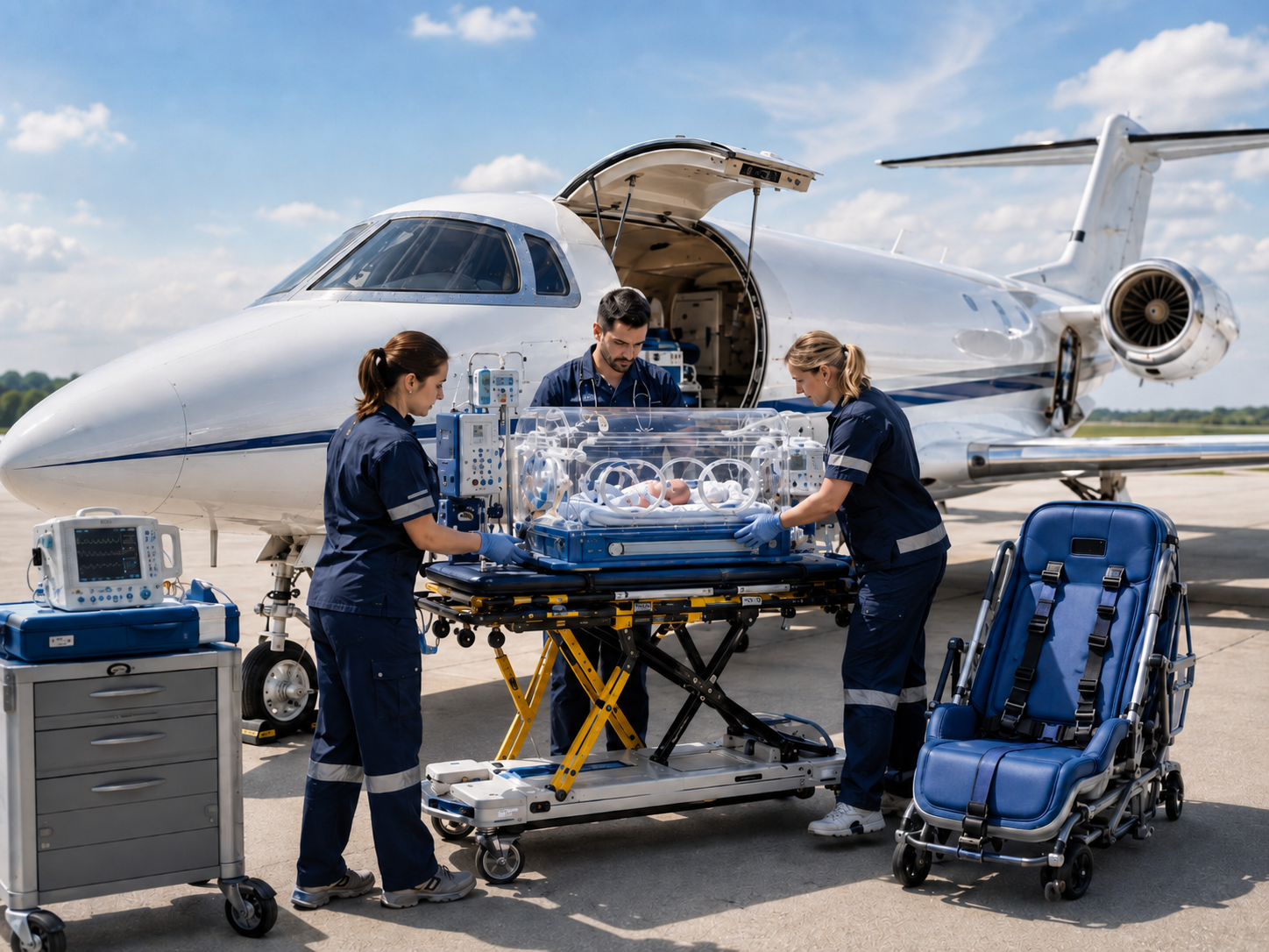 Neonatal and pediatric air ambulance transport