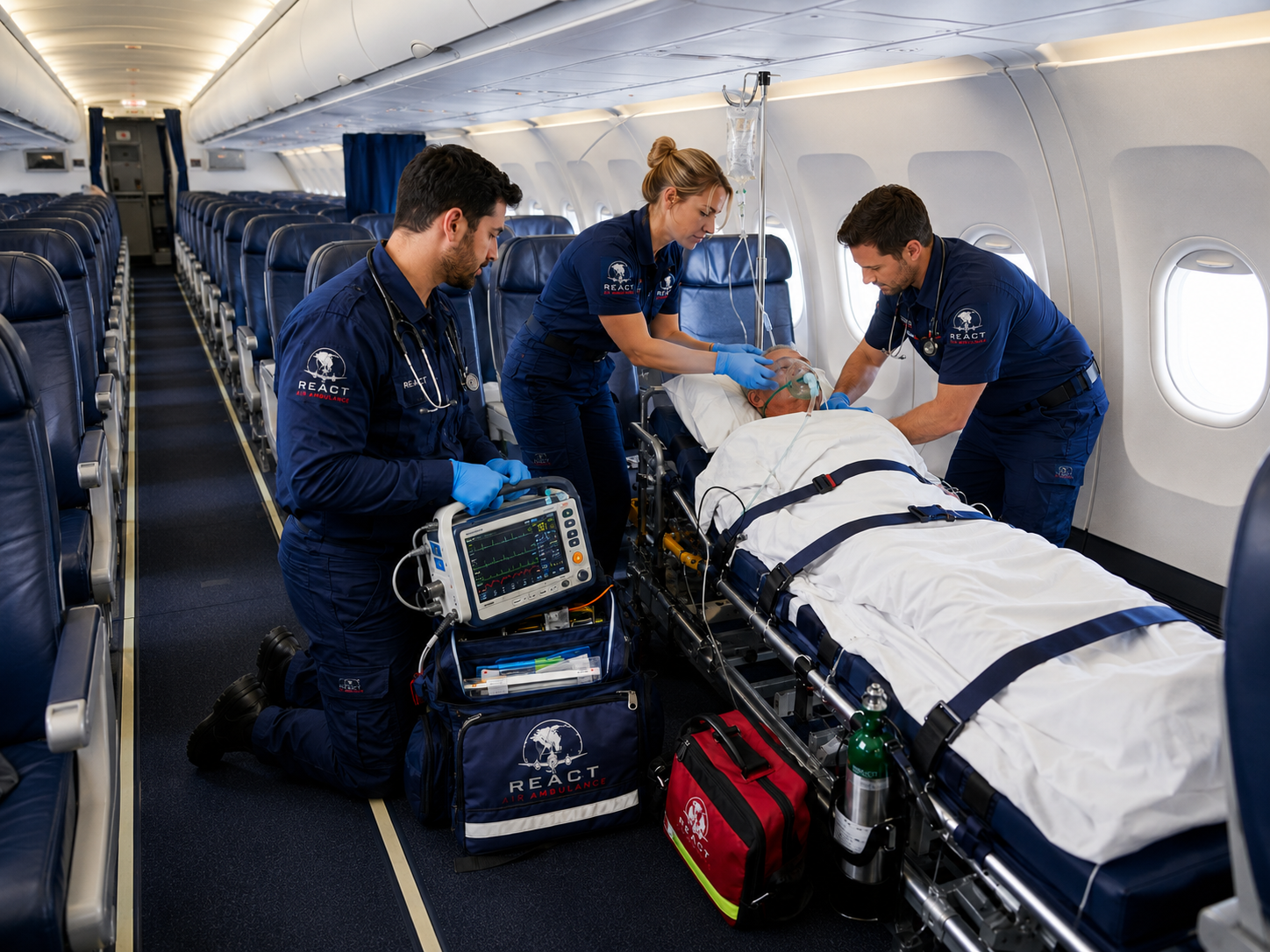 Commercial airline stretcher transfer service